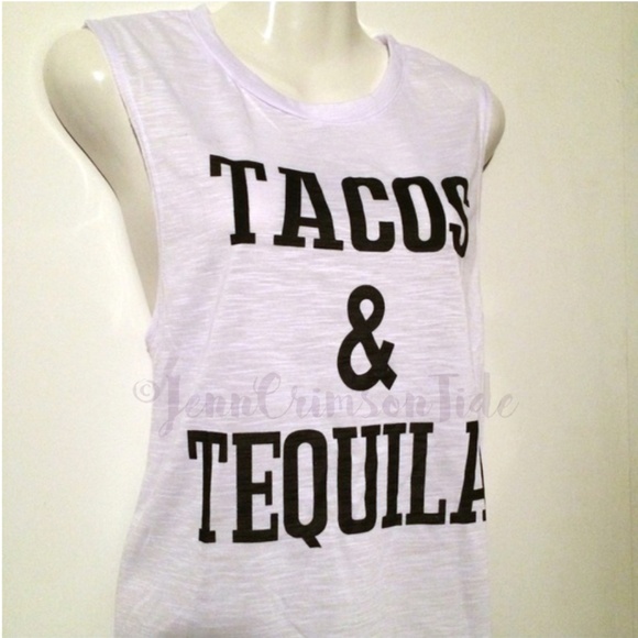 🌮 Tacos & Tequila Graphic White Tank Top Tee - Picture 4 of 8